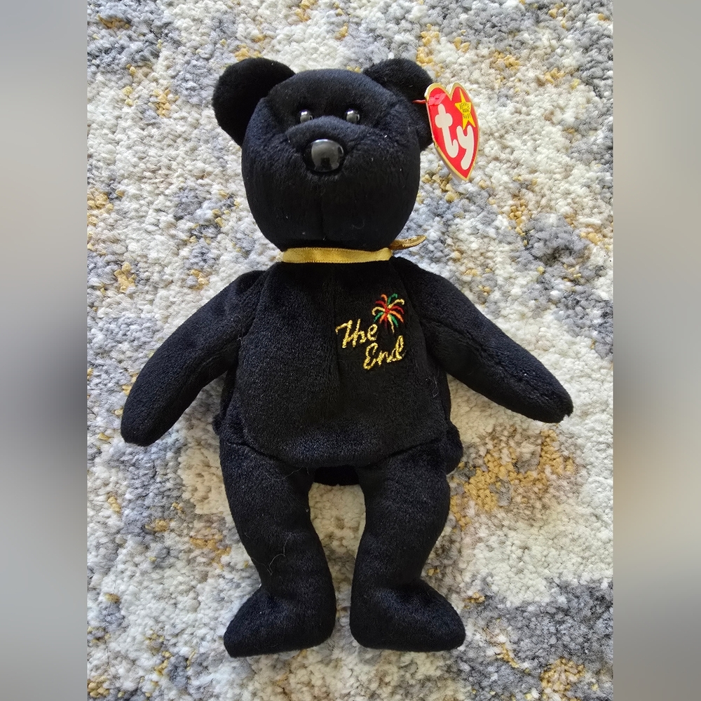 TY Beanie Black "The End" Bear Y2K